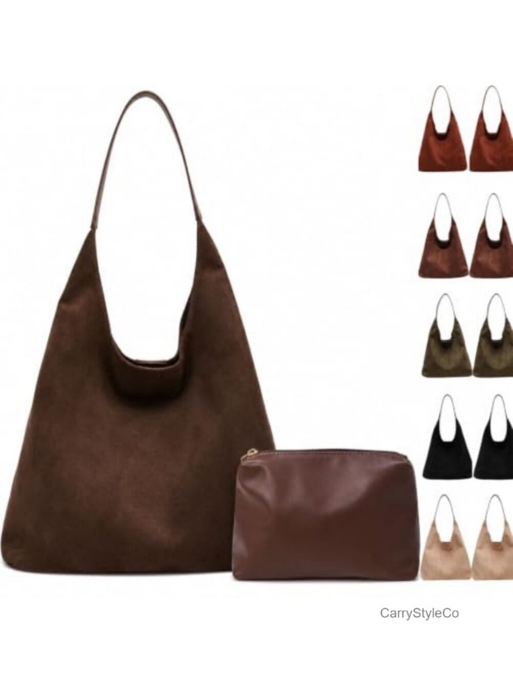 Faux Suede Tote Bag for Women with Wallet, Large Shoulder Purse Handbag